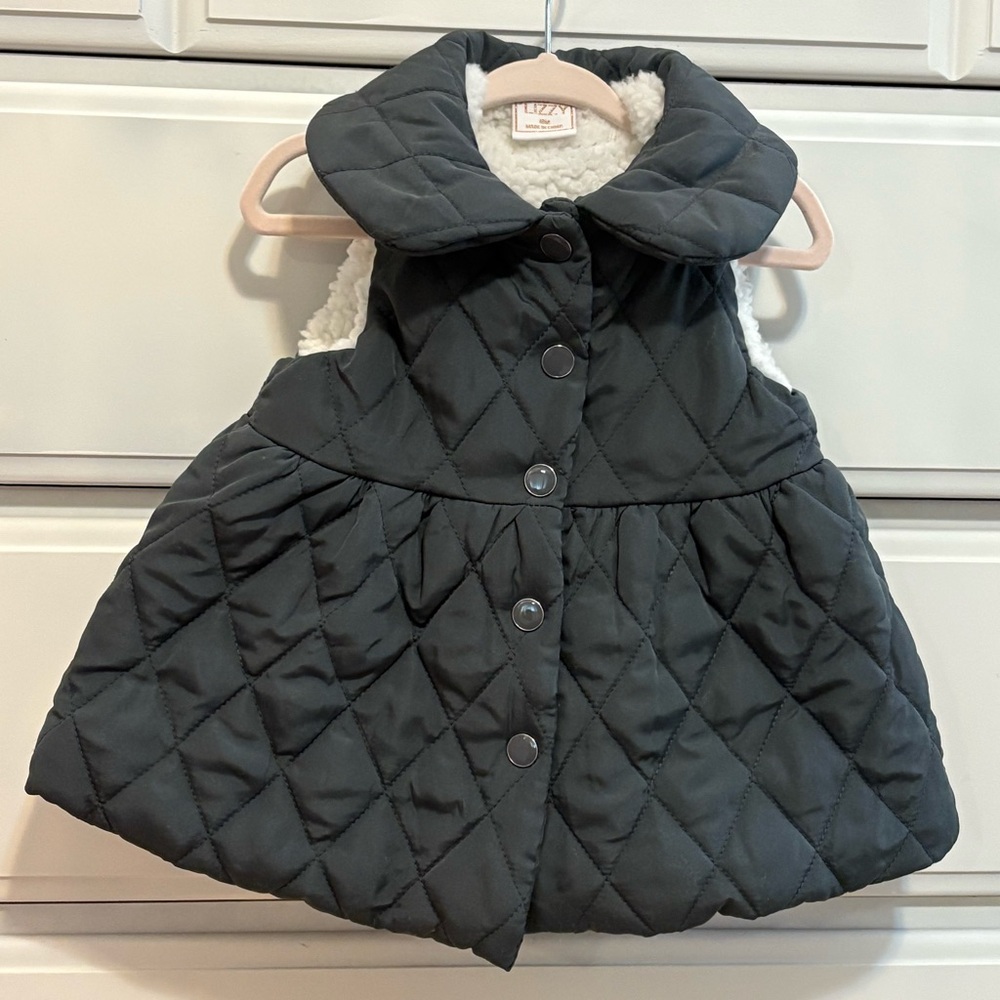 Just Lizzy Snap Buttons Quilted Dark Gray Baby Toddler Girl Vest Size 18M